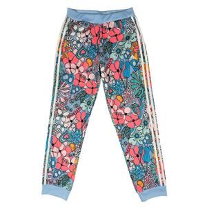 Adidas Floral Track Pant Joggers Blue Clear Sky Girls XL (16) Retro Athletic